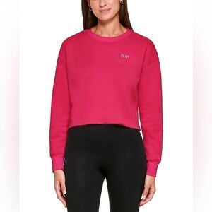DKNY Sport Metallic Logo Cropped Pullover in Black Cherry